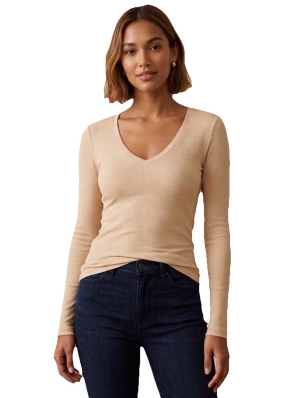 Lauren Moshi Limited Quantity V Neck Cream Long Sleeve Size Small